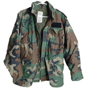 US VTG Army Military Hooded Cold Weather Field Jacket Coat Camouflage Sz S Reg